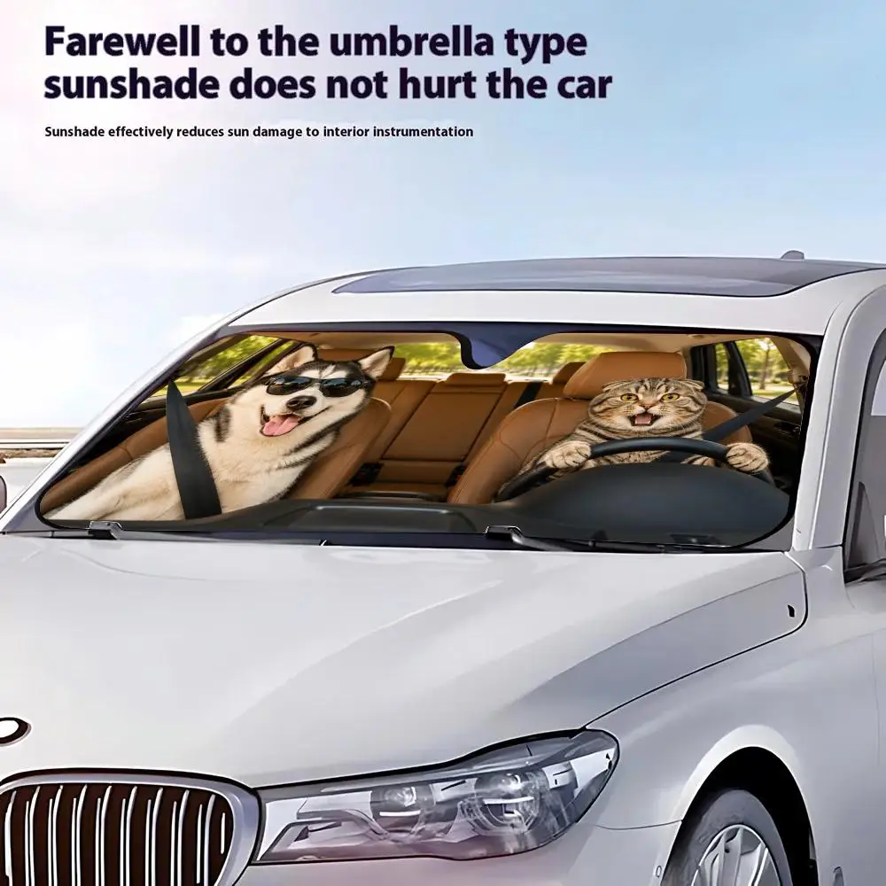 Lovely Cats And Dogs Sun Visor Retractable Car Sun Visor Anti-Glare UV Protection Front Window Sunshade