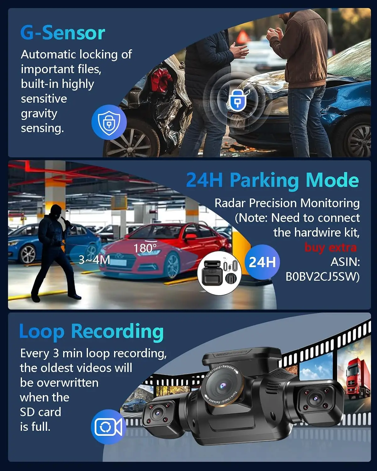 4 Channel Dash Cam with Driver Monitor System, 360° 4K Car Camera, Front Rear and Inside Recording, WiFi, GPS, Night Vision, 24H Parking Mode, Includes 64GB SD Card view 6