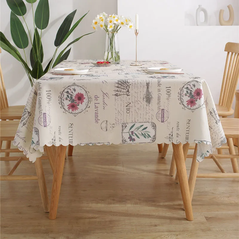 Waterproof Printed Tablecloth for Dining New Ultrasonic Embossing Household Dust Cover Easy-Care Table Mat for Party Decoration