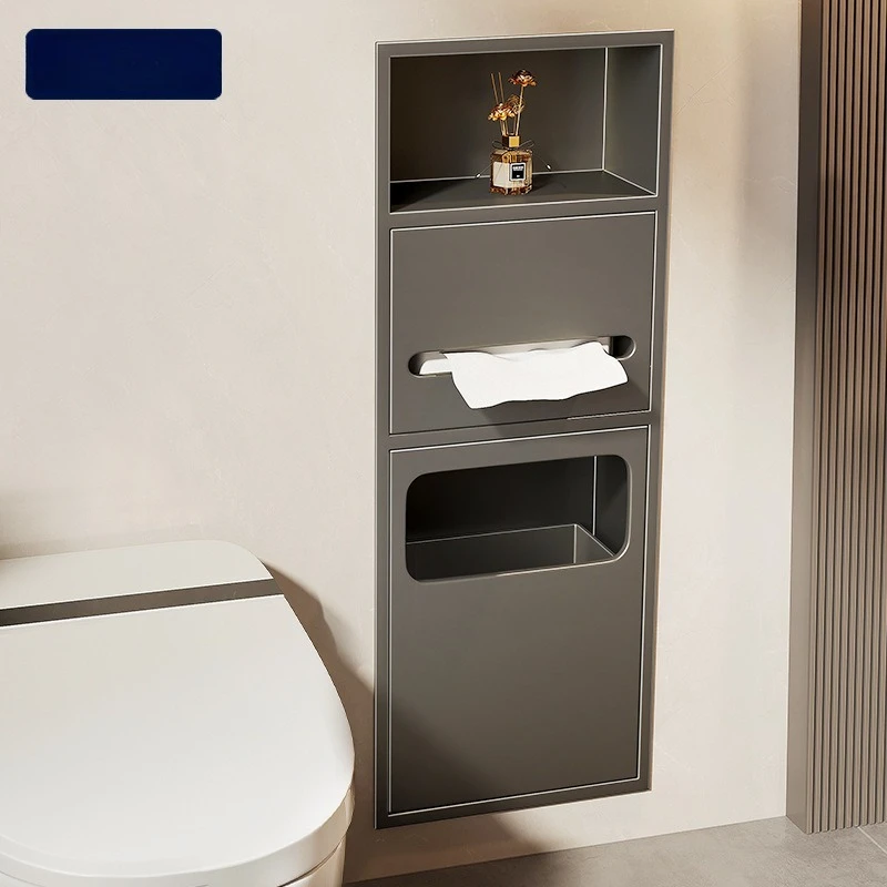 Stainless steel toilet toilet niche embedded bathroom rack finished TV cabinet metal baffle cabinet shelf