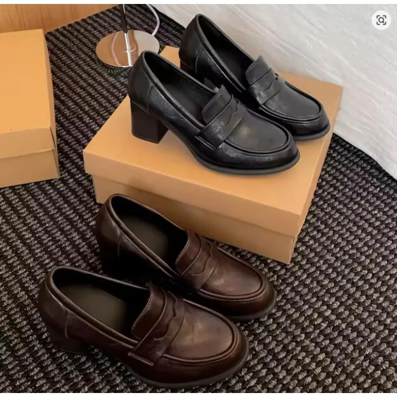 

Винтажные женские кожаные туфли Мэри Джейн на толстом каблуке, лаконичные слипоны для банкетных вечеринок, 2026, новые весенне-осенние женские модельные туфли-лодочки