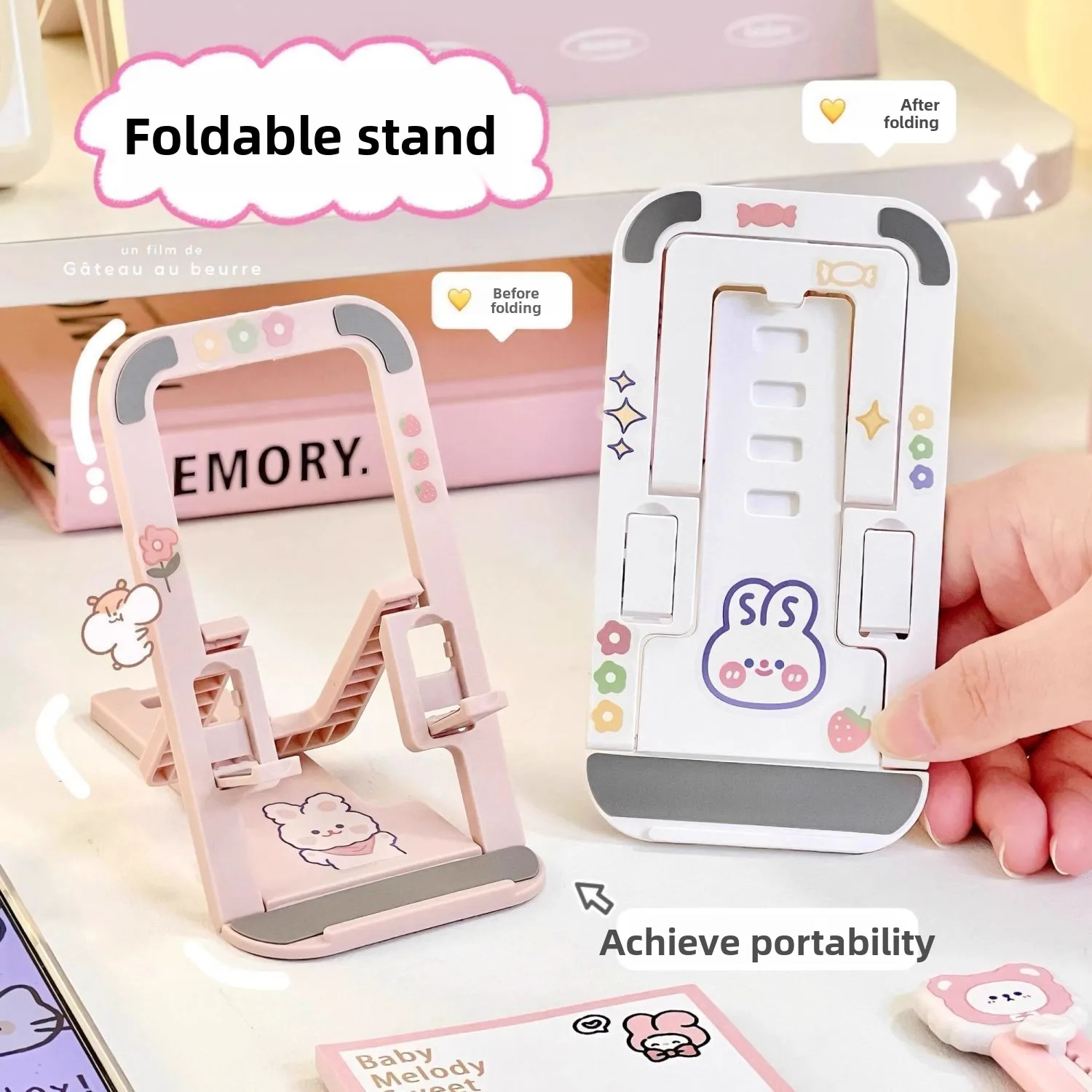 Soporte Universal para Teléfono con Diseño Lindo. Plegable y portátil con ángulos ajustables. Perfecto para transmisiones en vivo y maratones de series!