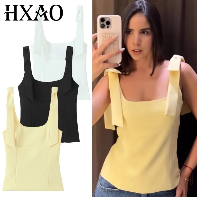 

HXAO Bow Crop Top Women Summer 2025 Women Top Sexy Yellow White Tanks & Camis Cute Butterfly Off Shoulder Backless Tank Top Vest