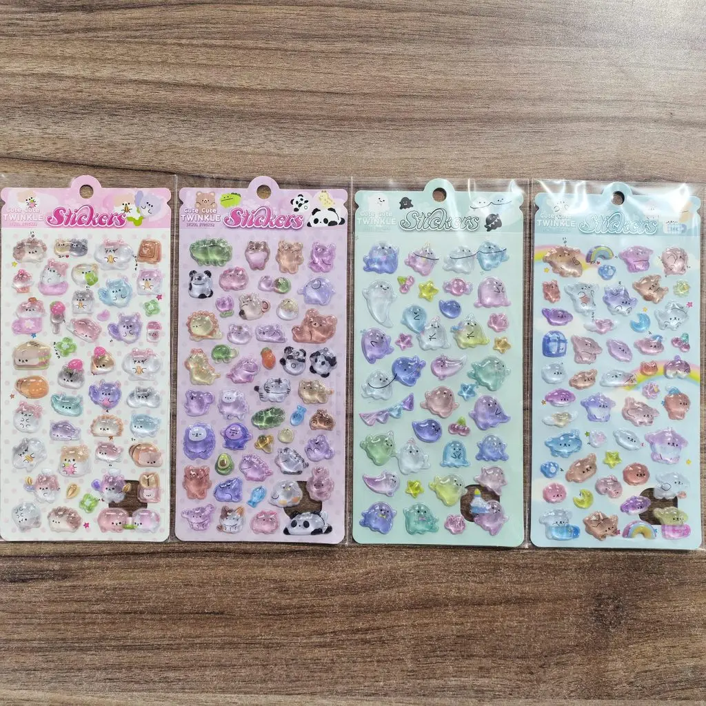 

4Pcs Shiny Translucent Animal Stickers Pack For Journal Laptop DIY Decoration Golden Memory Stickers Store