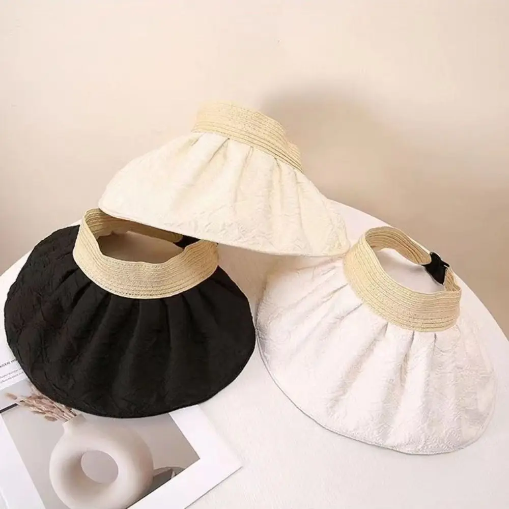 

Fashion Large Eaves Women's Sun Visor Hats Breathable Foldable Empty Top Hat Anti-UV Wide Brim Beach Hat