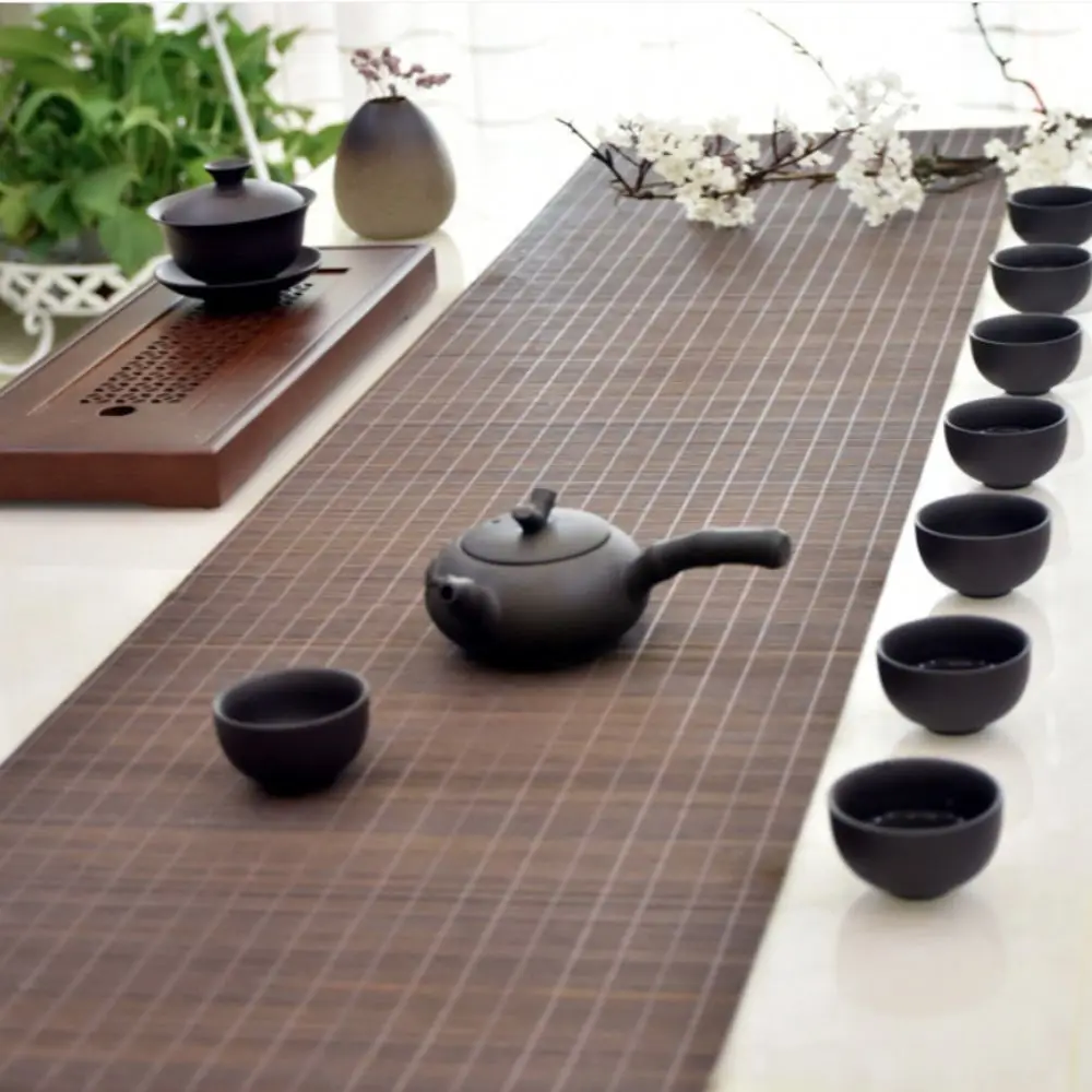 Japanese Style Natural Bamboo Tea Table Runner Vintage Insulated Table Pad Cutting Traditional Tea Table Mat Tea Room