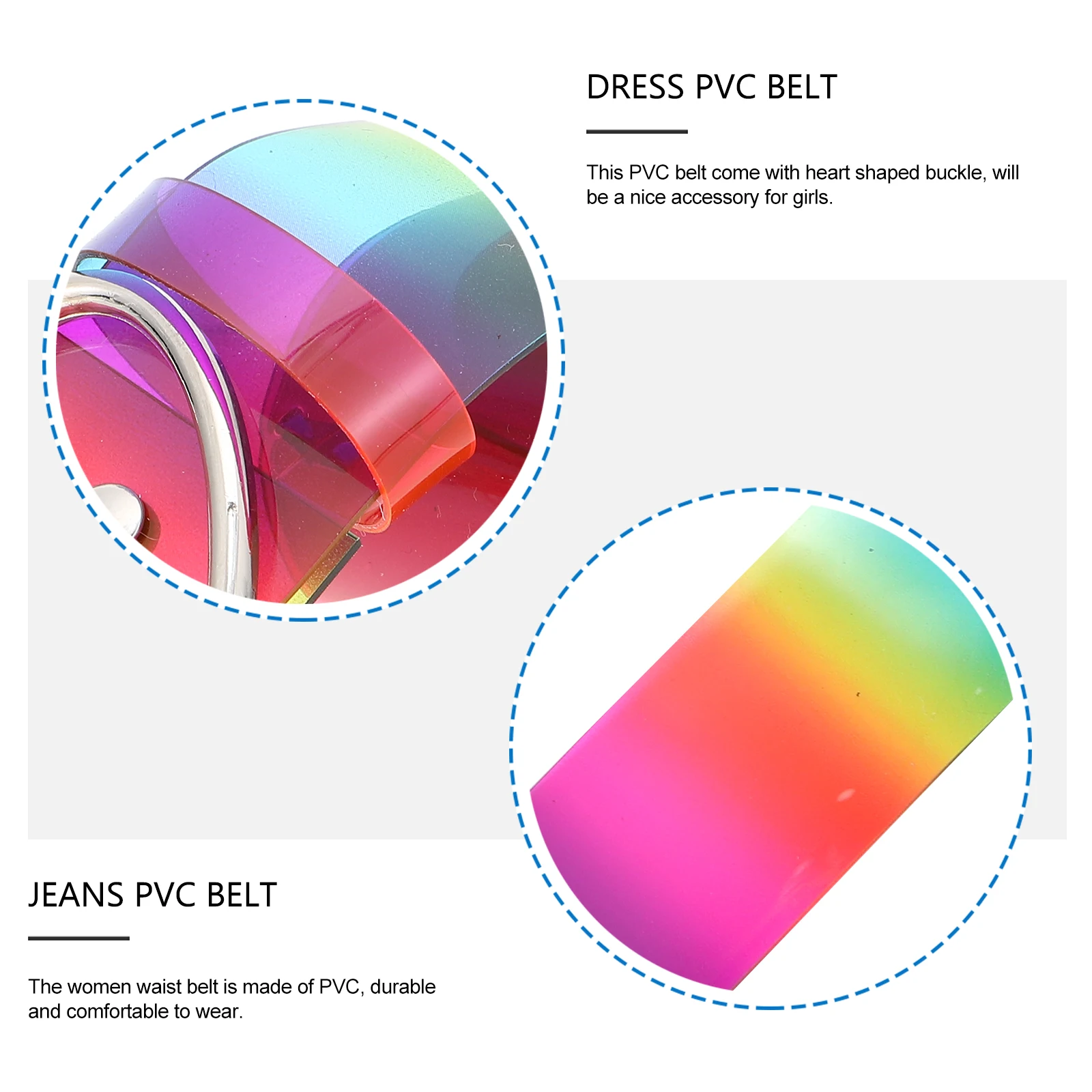 

Rainbow Heart Buckle PVC Belt Women Adjustable Waistb for Dress Jeans Party Halloween Lady Belt Durability