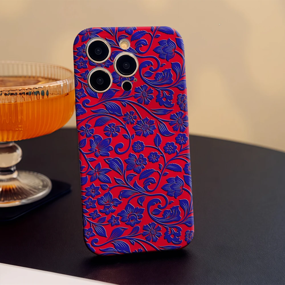 Casing HP Red & Blue Florals IPhone17 Must-Haves untuk IPhone 17 16 15 14 13 HD Hard Single Layer Tough Case