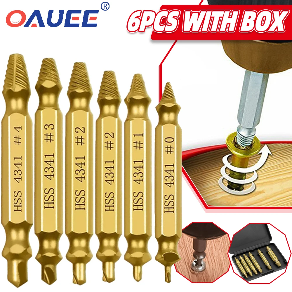 6Pcs Screw Extractor Drill Bit Set Bolt Remover Stripped Screws Easily Take Out Broken Twist Broken Bolt Screw Demolition Tools