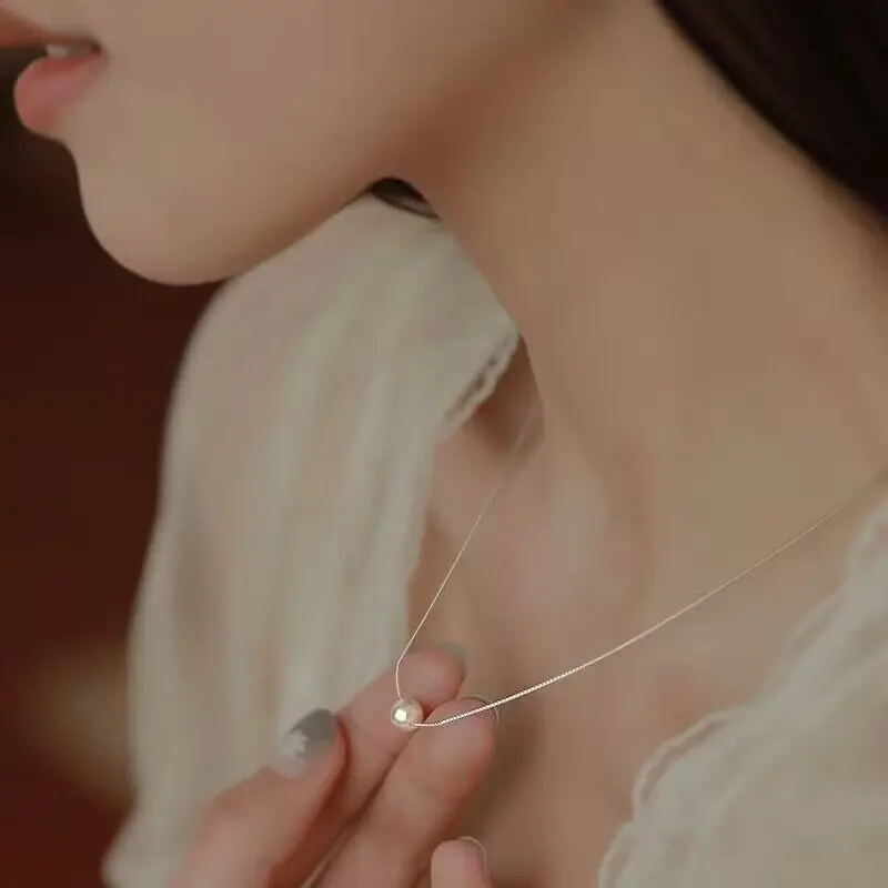 Trendy 925 Sterling Silver Pearl Clavicle Necklace Large and Small Size Fashion Pendant for Women Wedding Party Gift