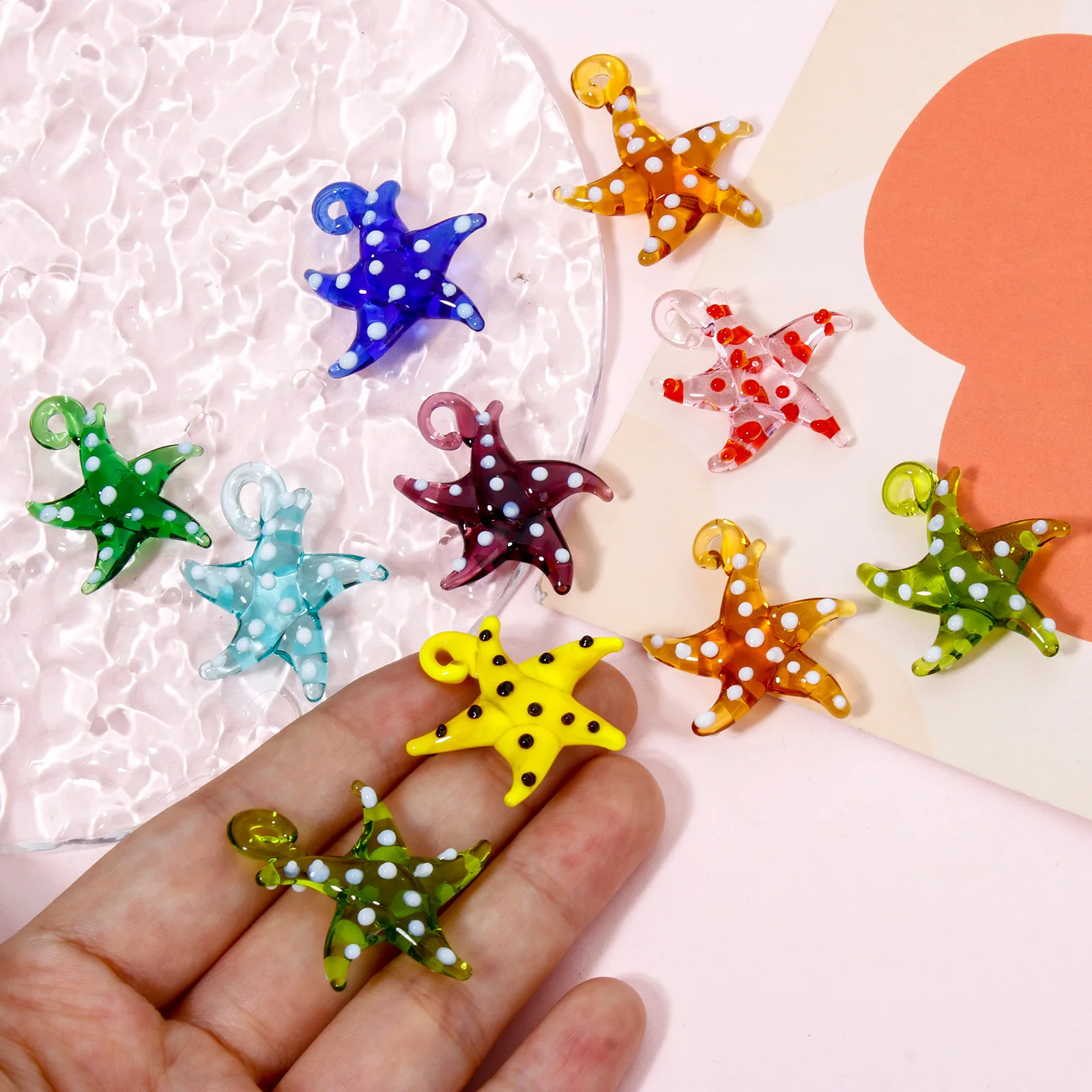 DoreenBeads 2PCs Starfish Lampwork Glass Pendant Colorful Charms DIY Making Necklace Earrings Bracelet Jewelry Accessories