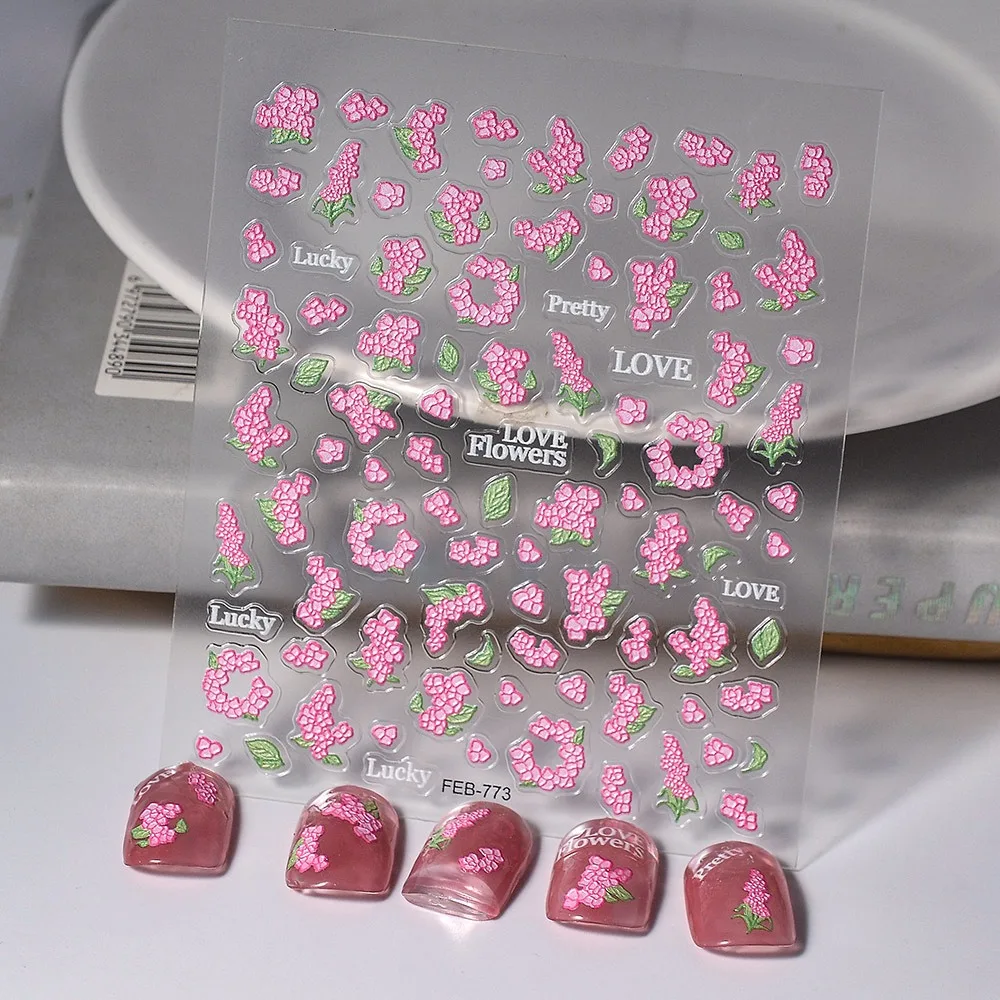 Florals Bloemblaadjes Bloemen Nagel Stickers 5d Reliëf Bronzing Bloemen Nagel Stickers Nagel Levert Roze Blauw