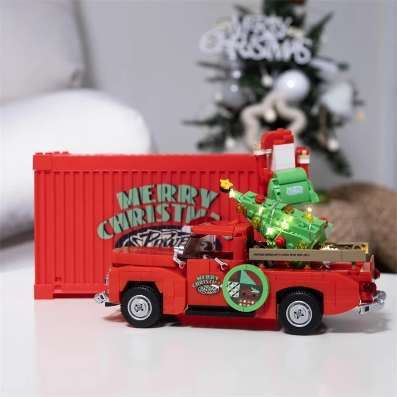 Christmas Building Block Car Model Kit Cute Mini Ornament Home Table Decor Holiday Party Centerpiece Gift For Kids Teens