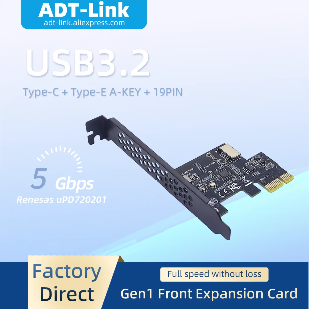 

5Gbps USB3.2 Gen1 M.2 A-Key PCIe Expansion Card Convert to Type-E & 19Pin Front Panel Header Motherboard Internal Adapter