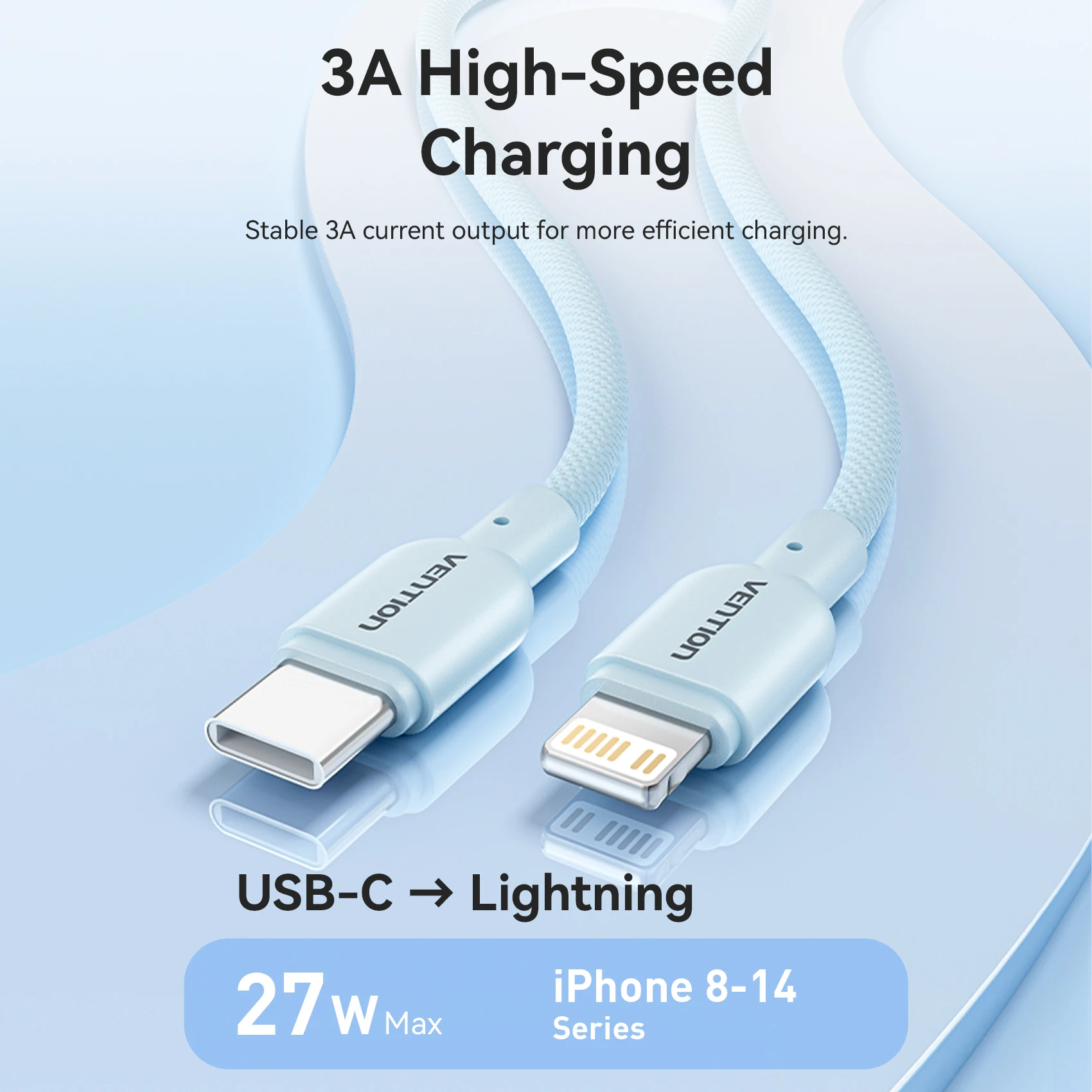 Короткий кабель USB Type C Vention 17 см, 3A, 27 Вт, кабель Lightning для iPhone 14 13 12, кабель Power Bank, кабель для быстрой зарядки данных