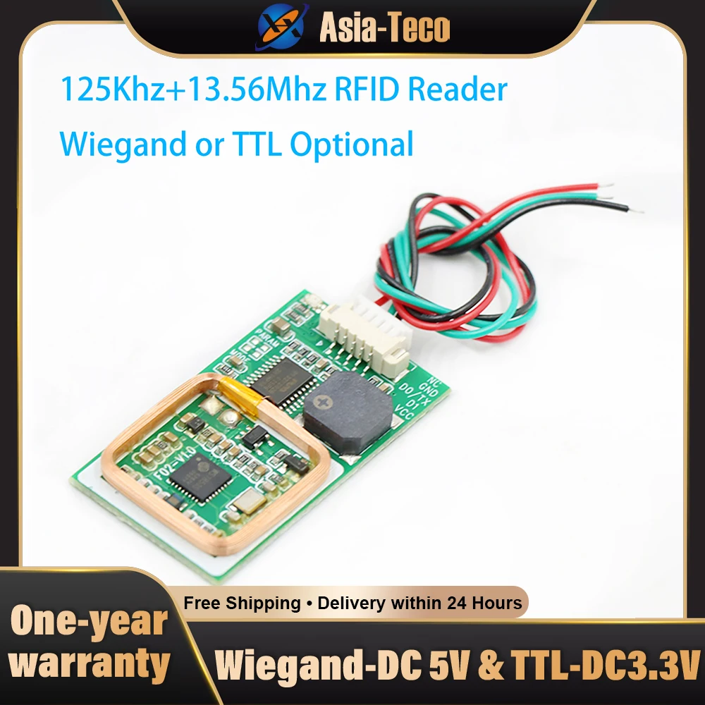 Mini Dual Band RFID Reader 125KHz/13.56MHz Wiegand WG26 WG34 Secure Output Embedded Module for Door Access & Intercom