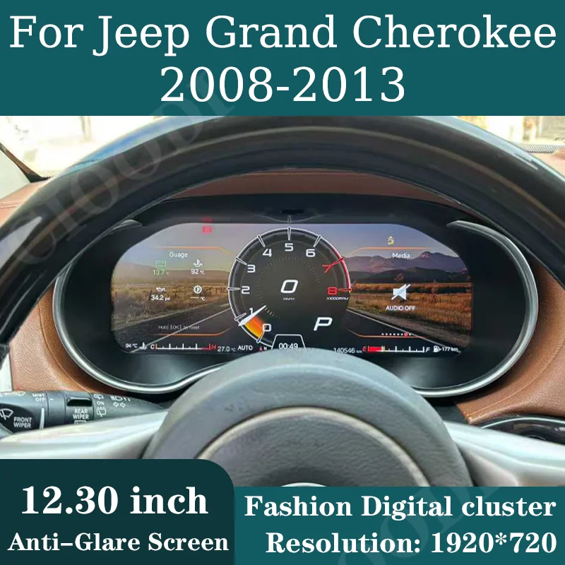 

12.3"Digital Instrument Panel For Jeep Grand Cherokee 2008-2013 Car Dashboard Speedometer Virtual Cockpit Cluster Counter Screen