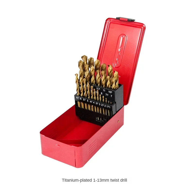 

High-speed steel twist drill bit 1-13mm lathe accessories titanium-plated drill bit 25-piece set