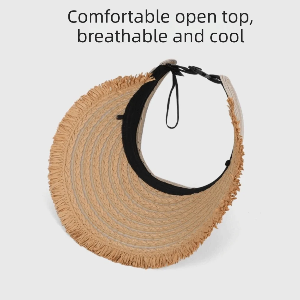 Top Air Cap Portable Empty Top Straw Hat Breathable Solid Color Wide Brim Woven Polyester Versatile Folding Sunshade Hat Women