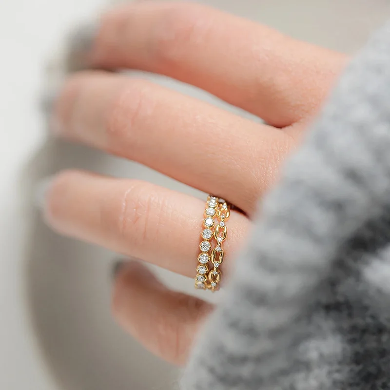 

Simple Zircon Ring Two-piece Set, Fashionable Daily Matching Jewelry, Popular Hot Sale