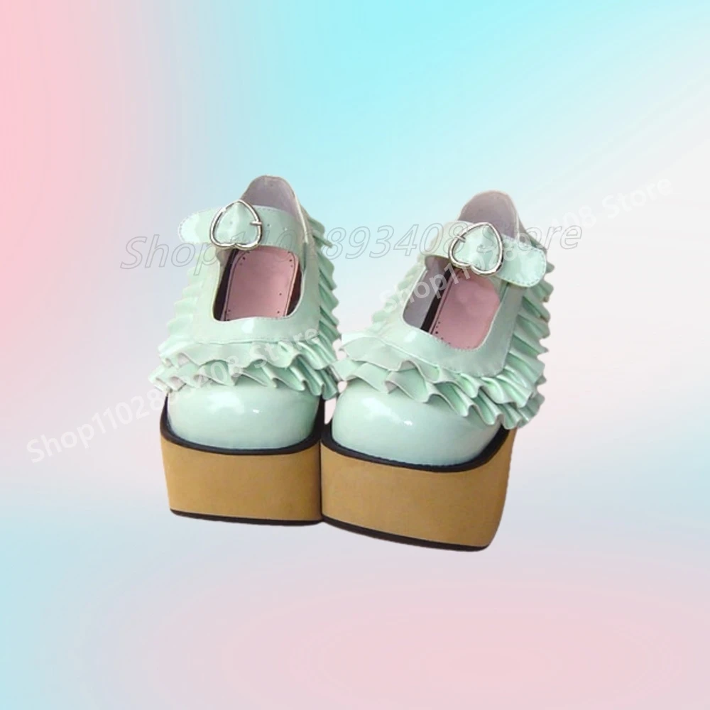 Solido Fiore Decorazione Del Merletto Lolita Pompe Dolce Spessore Piattaforma Punta Rotonda In Pelle Opaca Nuove Scarpe Da Donna 2025 Primavera Para Mujere