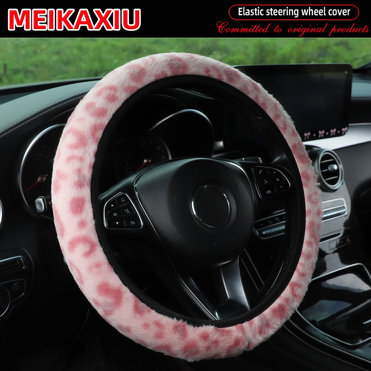 غطاء عجلة قيادة بدون إطار من فراء الأرانب الاصطناعي المريح والناعم مطبوع عليه يد دافئة وقصيرة من القطيفة للسيارة بدون إطار #6