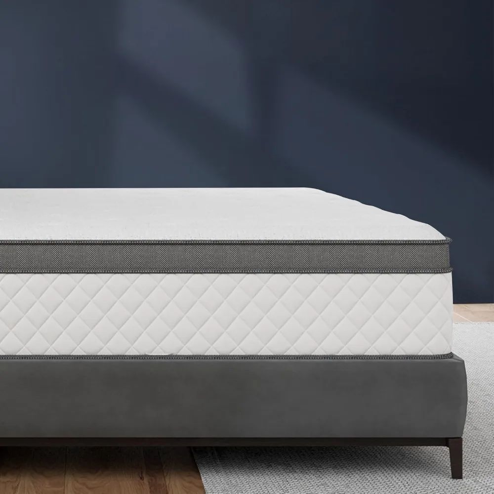 クイーンマットレス、10インチミディアムハイブリッドジェルメモリーフォームマットレス（ポケットコイルと竹炭入り）、フルサイズマットレス