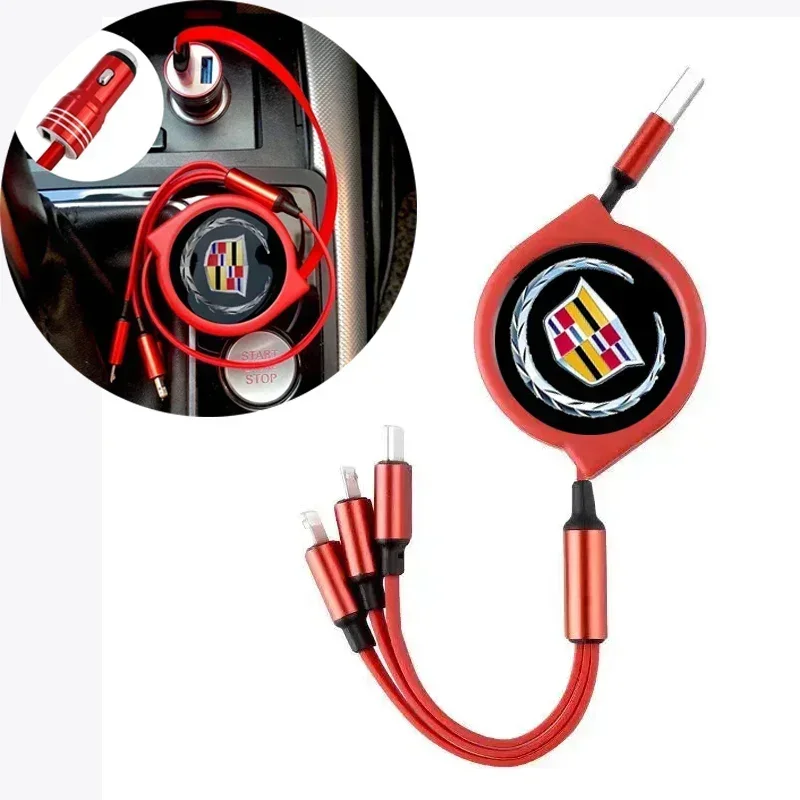 Car 3in1 USB Cable Battery Chargers Trim for Cadillac Logo CT6 CTS XTS ATS SRX XT5 STS CT5 Deville BLS Eldorado Escalade Tiburon