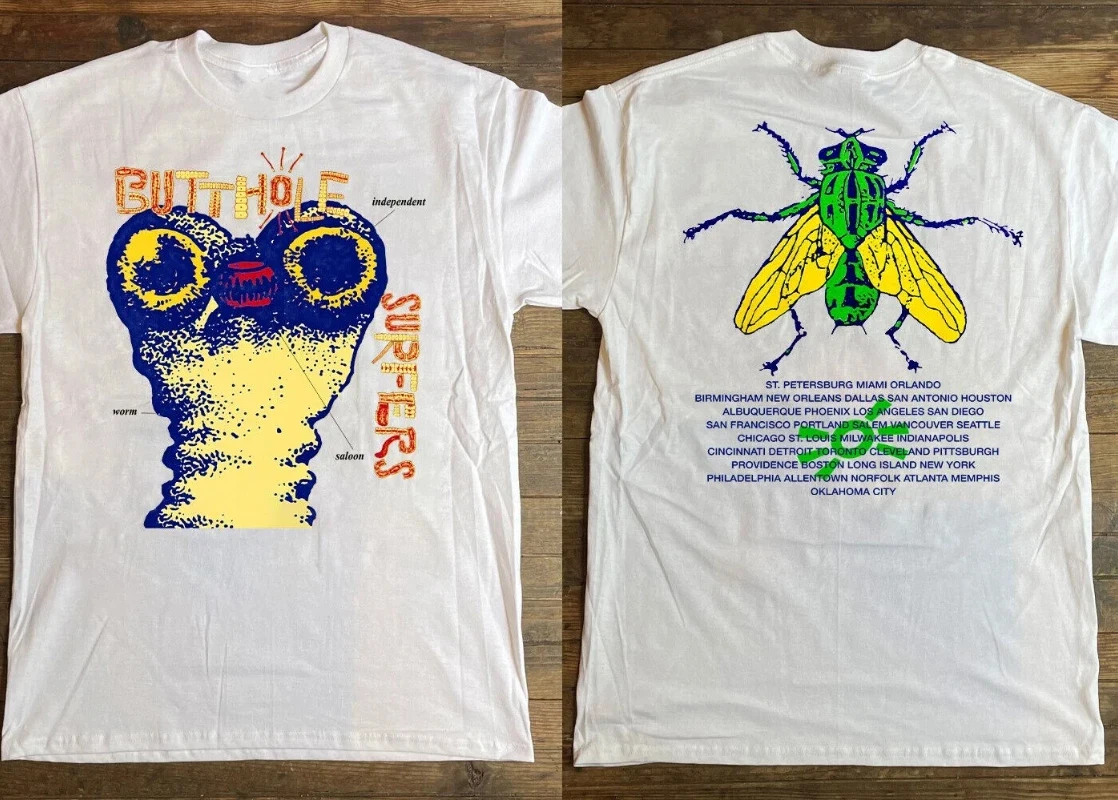 Male Butthole Surfers Independent Worm Salon Tour 1993 Printed Pattern T-shirt Men's Summer Commemorative T-shirt