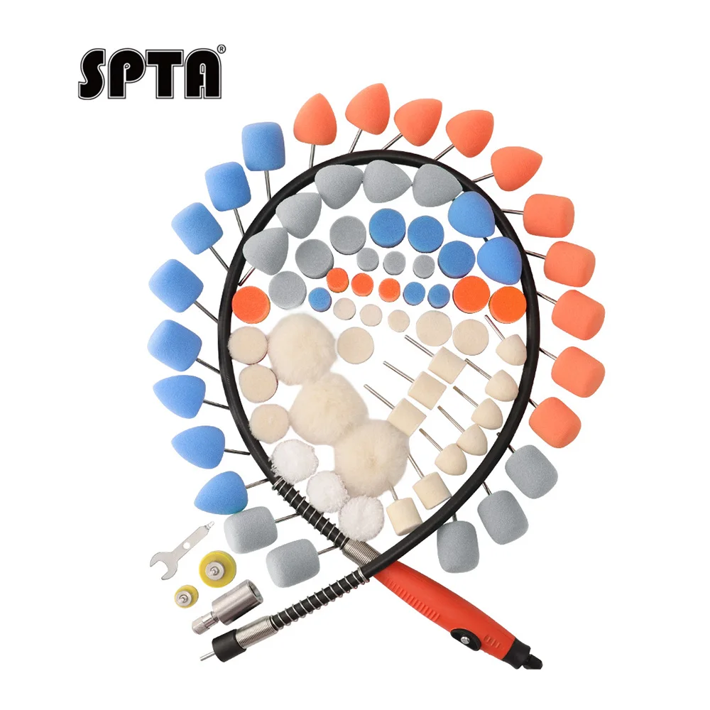SPTA PRO 78Pcs Mini Detail Polishing Pads with Flexible Shaft Car Detailing Polishing&Cleaning Tool For Rotary Tools/RO Polisher