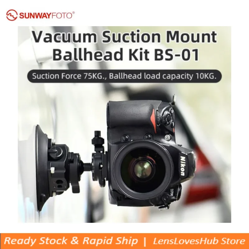 

SUNWAYFOTO BS-01 Suction Cup Mount Ball Head for DSLR Camera,Phone Holder,Gopro for Car,Load 22lbs.( 10KG)