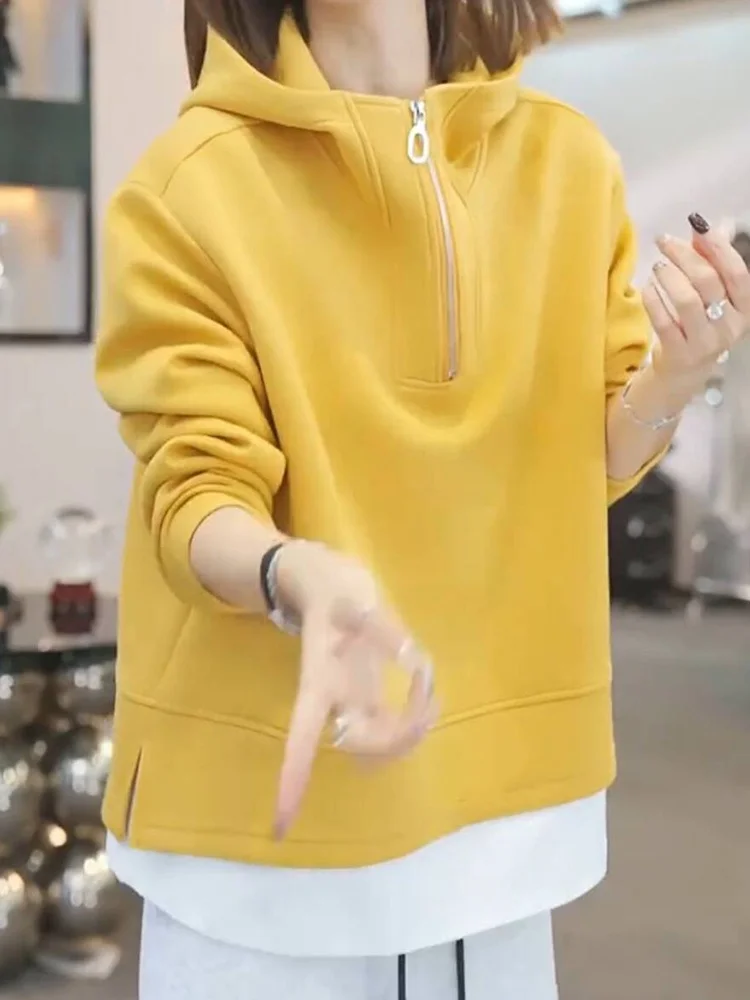 

Chic Casual Loose Hoodie Long Sleeve Women's Zipper Top Korean Style Versatile Elegant Spring Autumn New Arrival