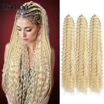 アリエルカールヘアディープウェーブツイストかぎ針編みヘアナチュラルアフロカール合成オンブルブロンド 22 インチウォーターウェーブ編みヘアエクステンション