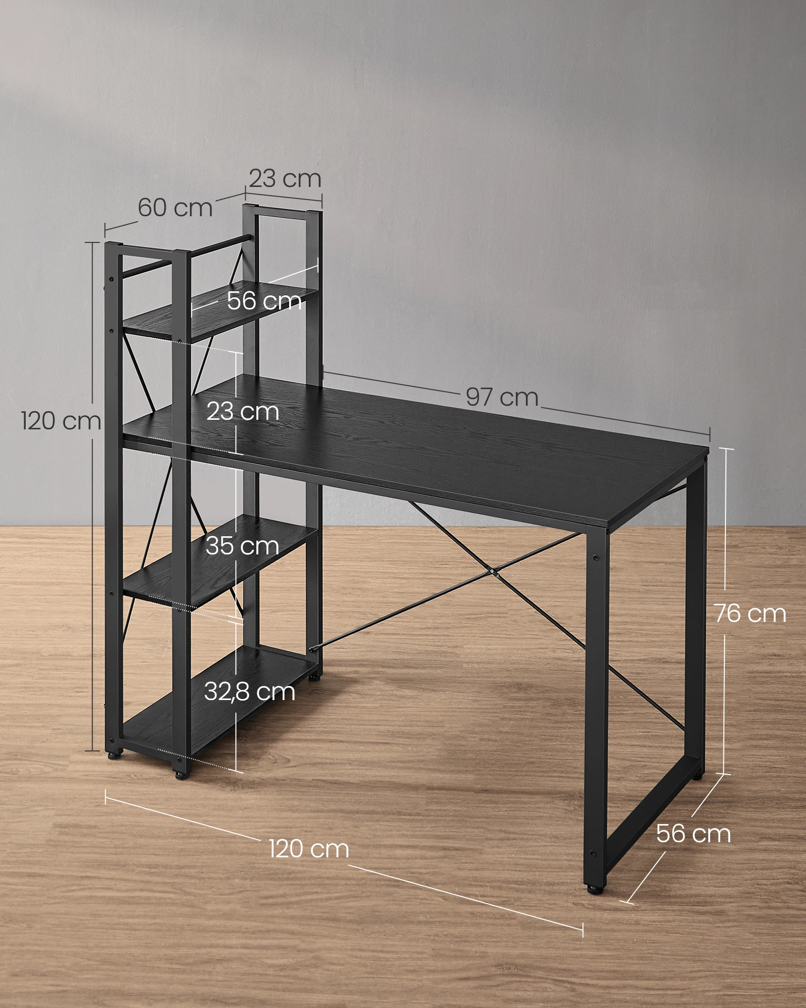 VASAGLE Computer Desk, Writing Desk with Storage Shelves on Left or Right, 120 cm Wide Home Office Desk, for Study