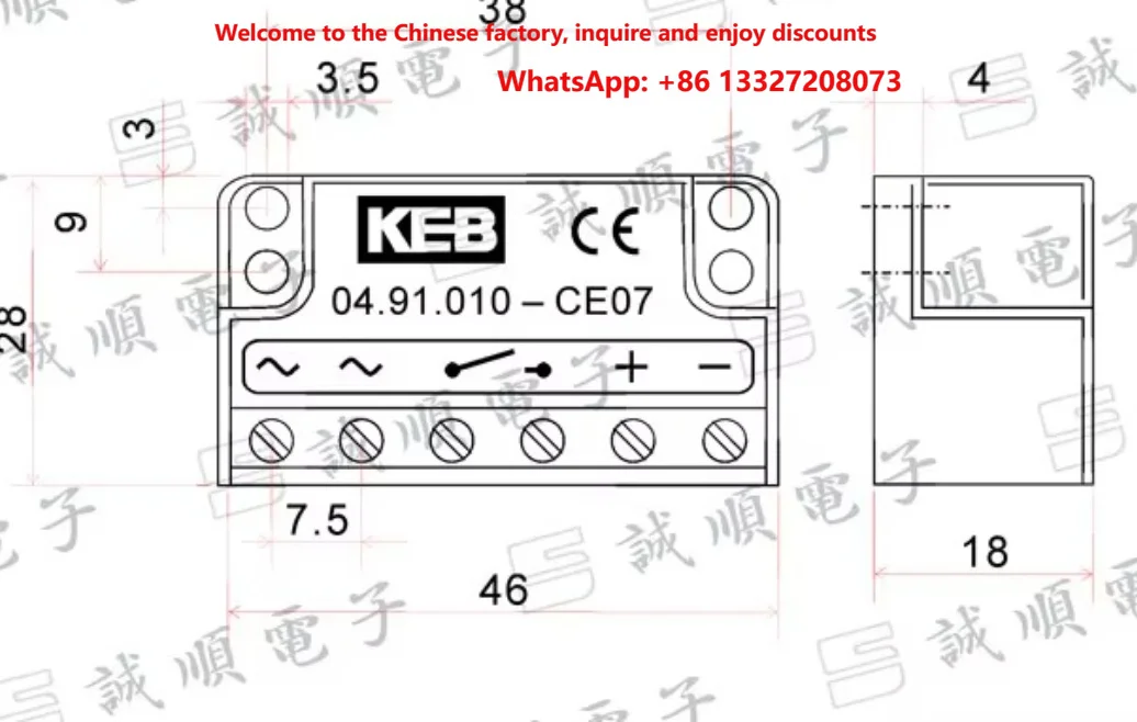 KEB 04.91.010-CE07 Power Supply Unit, Input 240VAC 0.6A, Output 108VDC 1.2A 50/60Hz, Industrial KEB Brake Rectifier Module