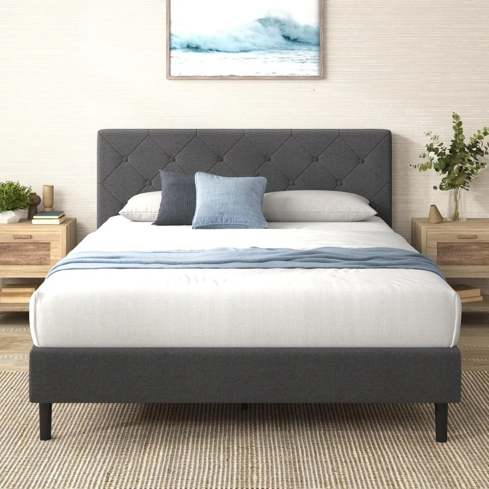 

ZINUS King Shalini Upholstered Platform Bed Frame with Headboard [New WonderBox(TM) Version], Wooden Slat Support, No Box Spring