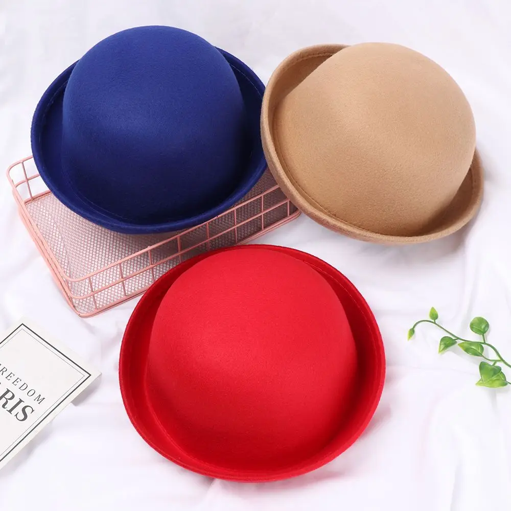 Spring Summer Vintage British Jazz Curling Top Hat Retro Fedoras Hats for Women Couple Ball Cap Curling Round Top Hat