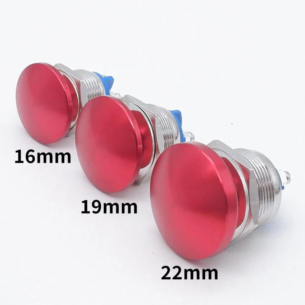 Momentary Metal Push Button Switch Instantaneous Screw Terminal Self-reset Mushroom Head 16/19/22mm  Red Green Blue Yellow Black
