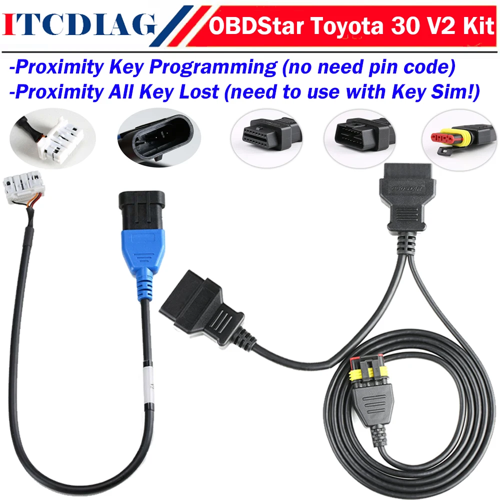 

Комплект OBDSTAR Toyota 30 V2, включая прямой кабель CAN и 30-контактный кабель Toyota V2 для 4A 8A BA, все потеряны ключа для Toyota Corolla/YARIS