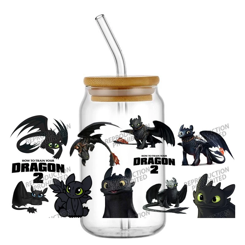 Black Night Dragon UV DTF Wraps Fantasy Dragon & Star Stickers for 16oz Glass Cans Waterproof DIY Transfer Decals