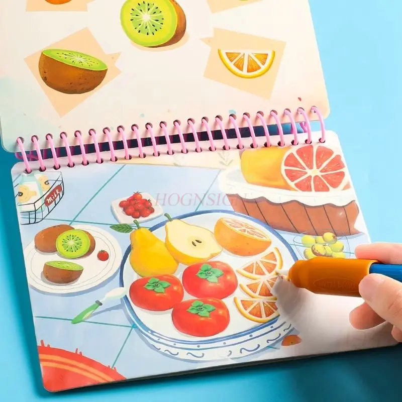 1book Magical Graffiti Waterborne Coloring Drawing Fruit, Vegetable, Animal, Dinosaur