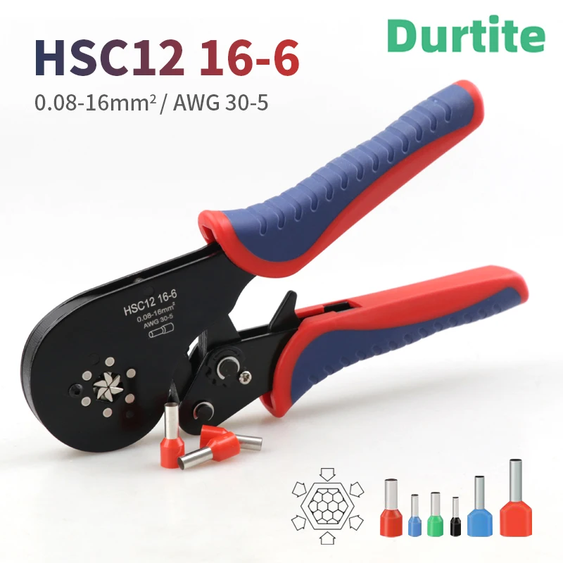 

Ferrule Crimping Tool HSC12 16-6 Tubular Terminal Mini Pliers For Large Size Terminals Electrical Clamps 0.08-16mm²/30-5AWG