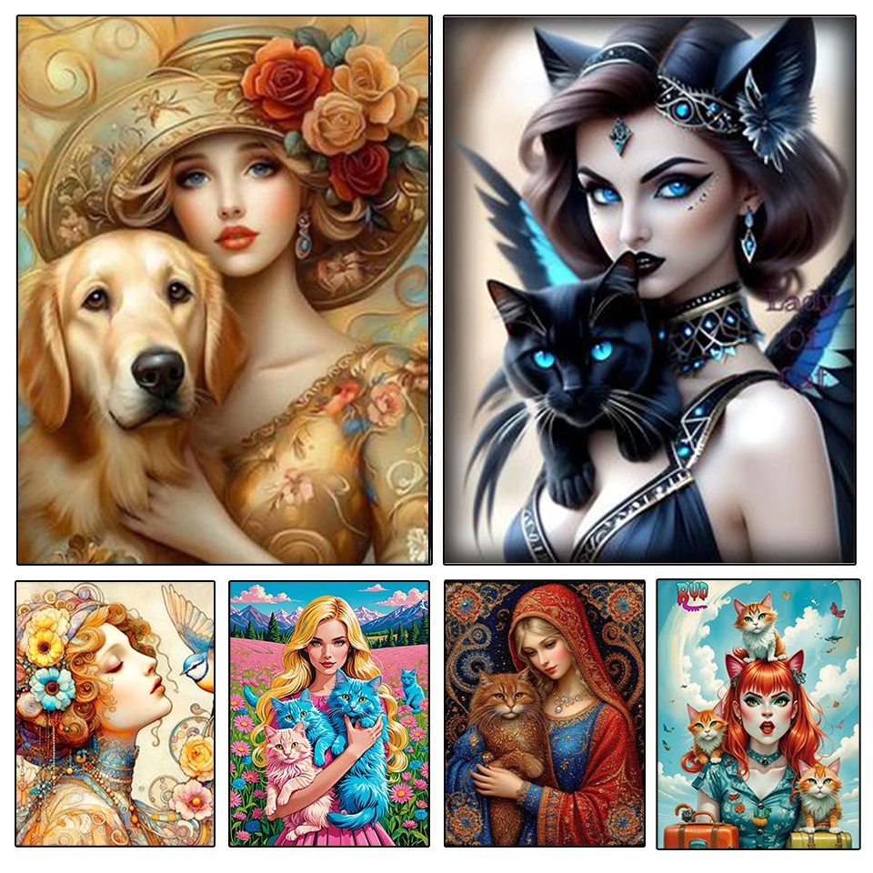 

Cartoon Girl Cat Flower 5D DIY Diamond Rhinestone Art Mosaic Kit Embroidery Decoration Home 2025 New