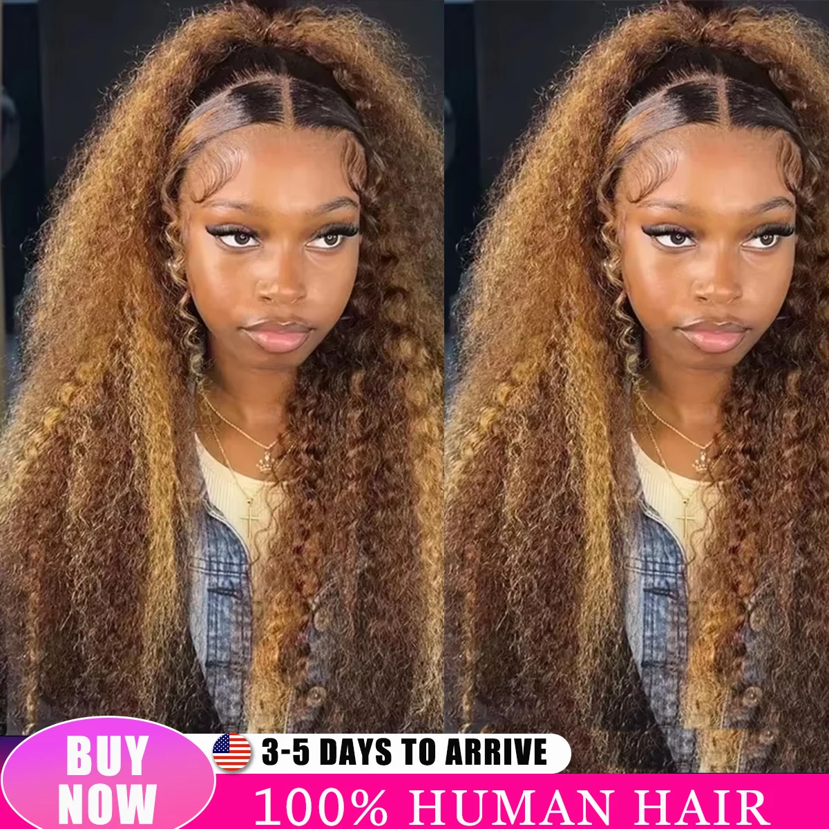 

Ombre Highlight Deep Wave Curly Human Hair 40 Inch 13x6 Transparent Lace Front Wig Brazilian 100% Human Hair Lace Frontal Wigs