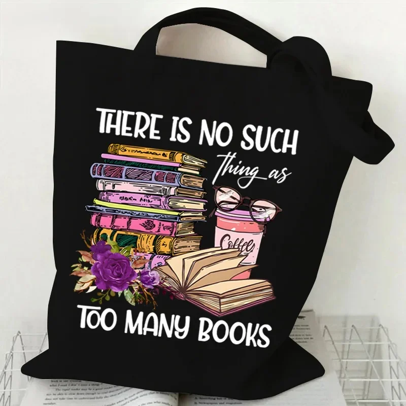 Women's Canvas Tote Shoulder Bag Book Pattern Floral Illustration Literary Design Vintage Elegant Artistic Flower Decoration
