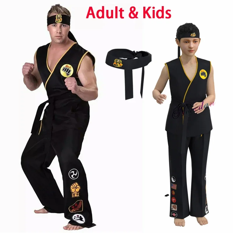 KOF fantasia cosplay de Cobra Kai lo Armorr, jogo de anime, uniforme de karatê masculino, roupas de taekwondo infantil, brincadeiras de gladiador