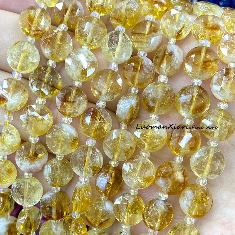 5x10mm Natural Faceted Citrine Flat Round Stone Loose Spacer Beads for Jewelry Making Diy Earrings Bracelet Accessories Charms