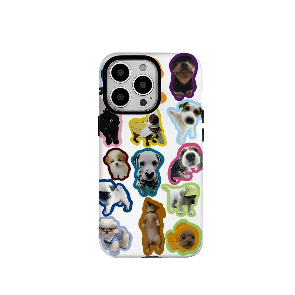 

Cute and Fun Dog Stickers Phone Case for IPHONE 15PRO MAX 16 14 13 12 11 PRO 16 Plus X Acrylic TPU Two in One Mobile Phone Cases