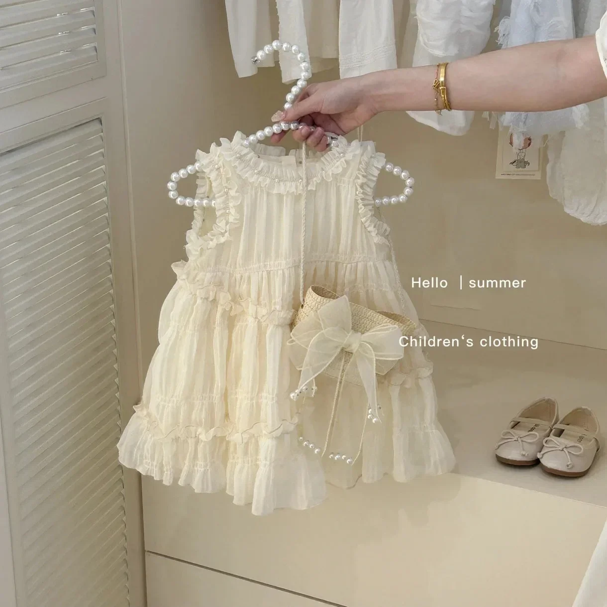 Kids Children Casual Clothes Vestidos 0-7Y 2025 Baby Girls Summer Dress Fashion Beaded Lace Birthday Princess Dresses