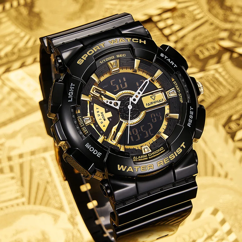 マーク・フェアホエール 4300 ファッション メンズ 電子腕時計 夜光 カレンダー 防水 耐衝撃 スポーツ カジュアル デジタル腕時計 男性用